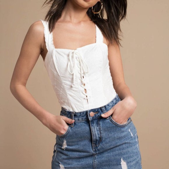 Free People | Make Me Up Ivory Lace-Up Bodysuit - Picture 4 of 7